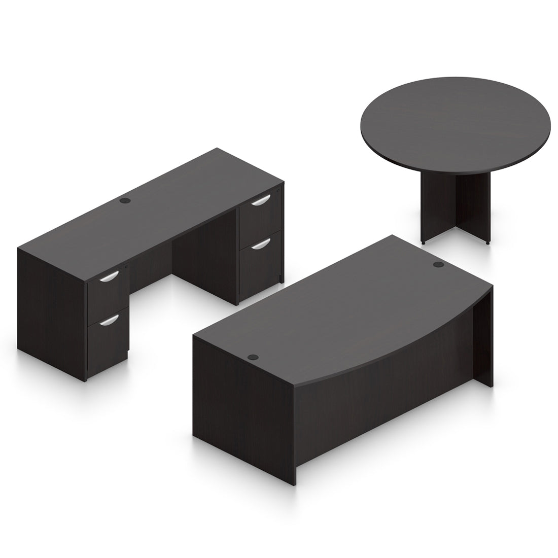 OTG SL-H Bowfront Desk Set W Combo File Storage and Round Table